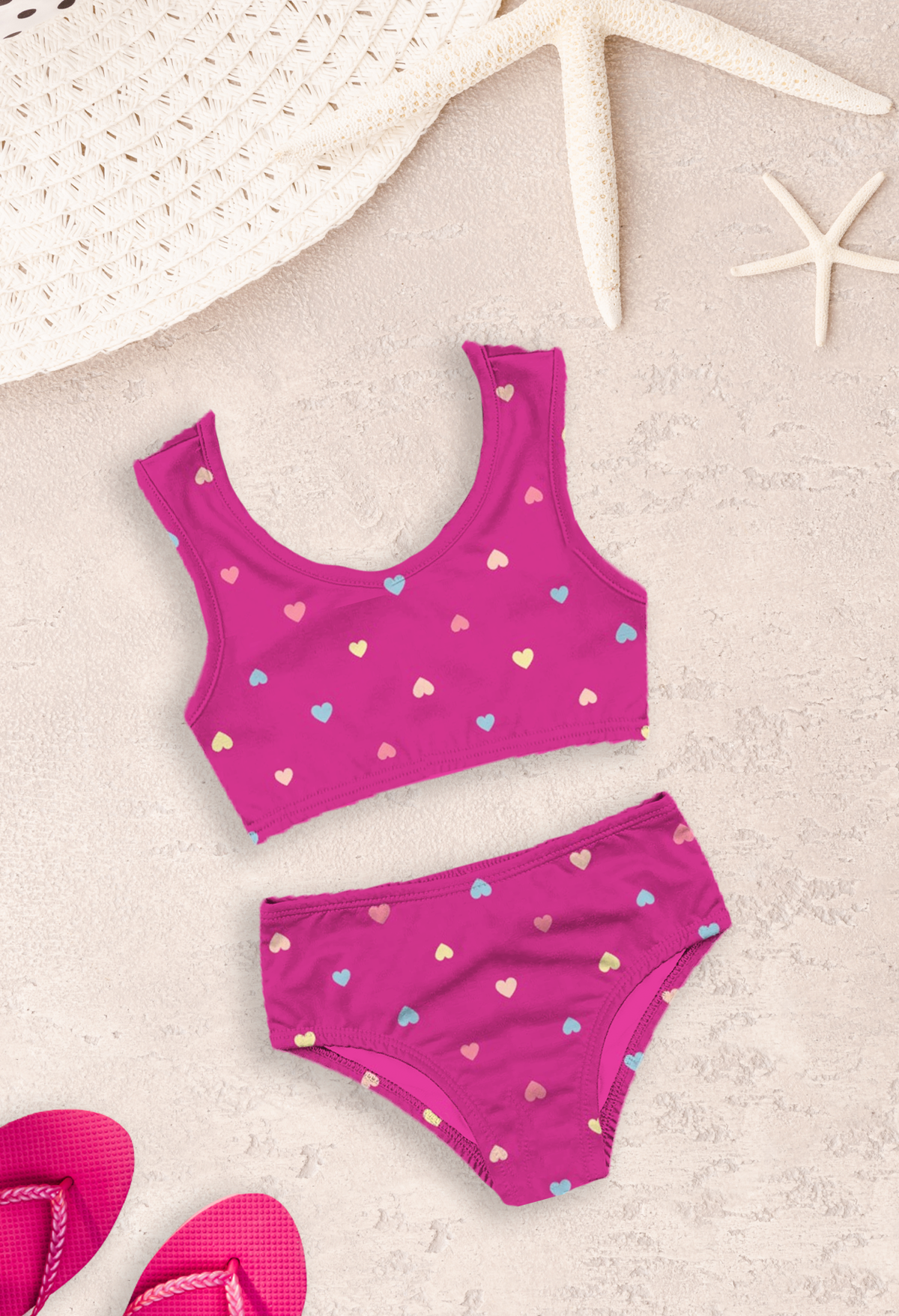 Biquini Infantil Slime 2 peças Cropped com Estampa de corações para Meninas Pink Conjunto Verão Feminino