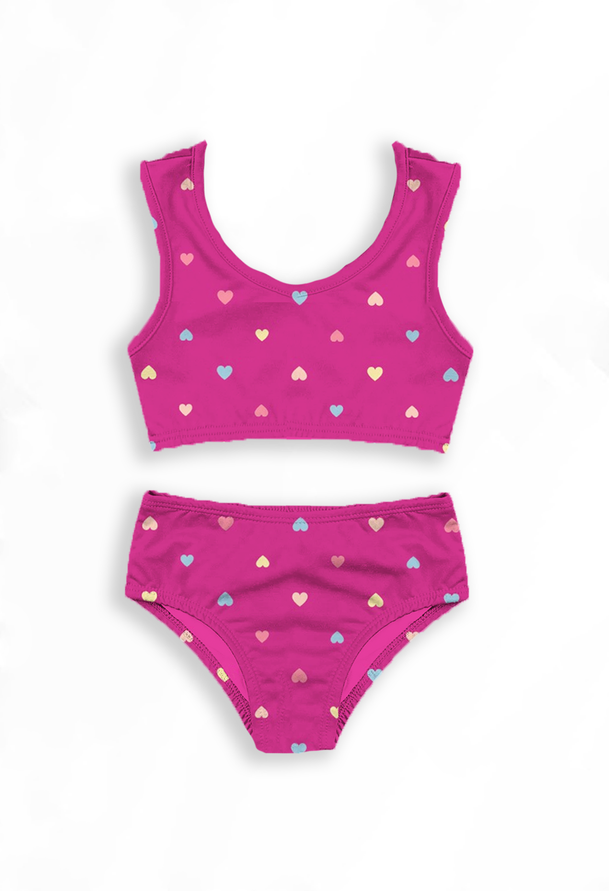 Biquini Infantil Slime 2 peças Cropped com Estampa de corações para Meninas Pink Conjunto Verão Feminino