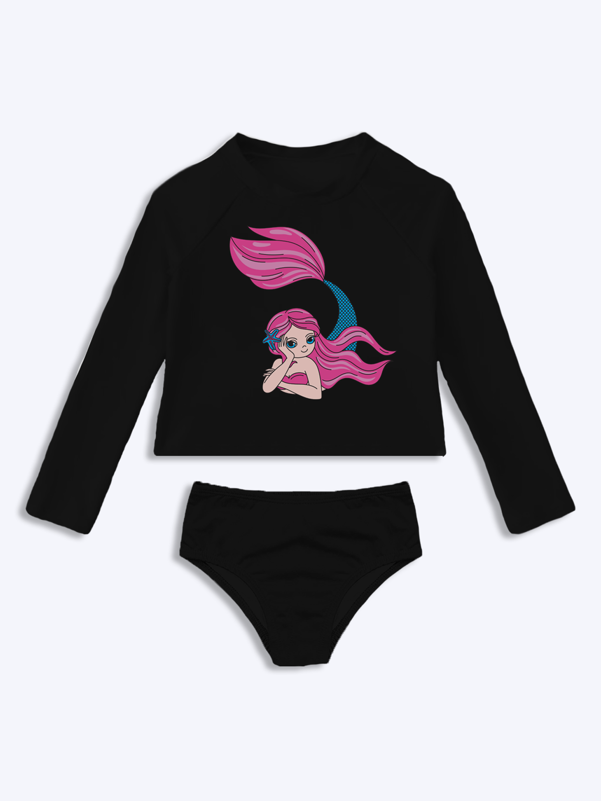 Conjunto Infantil Menina Kit Biquini e Camisa Proteção UV Cropeed Estampado Sereia Manga Longa Feminino 6 ao 14 anos Moda Praia